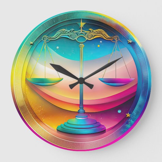 Farbenfrohe Libra Zodiac Wall Clock Große Wanduhr (Vorderseite)