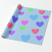 Farbenfrohe Liding Hearts auf Baby Blue Geschenkpapier (Ungerollt)