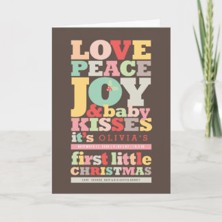 Farbenfrohe Liebe Frieden Freude und Baby Kisses B Feiertagskarte