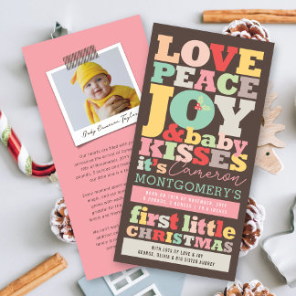Farbenfrohe Liebe Frieden Freude und Baby Kisses B Feiertagskarte
