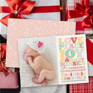 Farbenfrohe Liebe Frieden Freude und Baby Kisses B Feiertagskarte