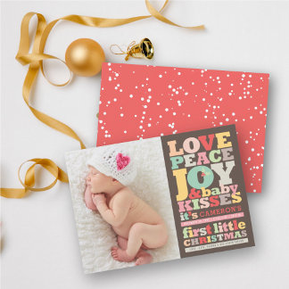 Farbenfrohe Liebe Frieden Freude und Baby Kisses B Feiertagskarte