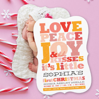 Farbenfrohe Liebe Frieden Freude und Baby Kisses B Feiertagskarte