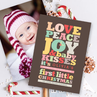 Farbenfrohe Liebe Frieden Freude und Baby Kisses B Feiertagskarte