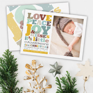 Farbenfrohe Liebe Frieden Freude und Baby Kisses B Feiertagskarte