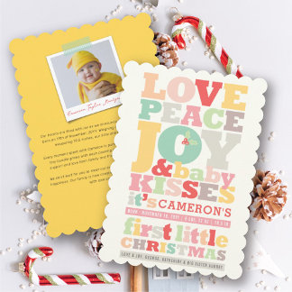 Farbenfrohe Liebe Frieden Freude und Baby Kisses B Feiertagskarte