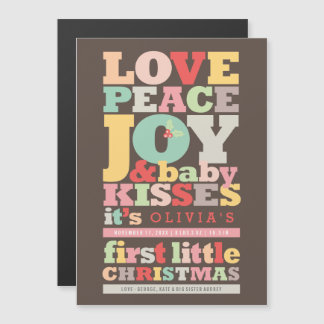 Farbenfrohe Liebe Frieden Freude und Baby Kisses B Magnetkarte