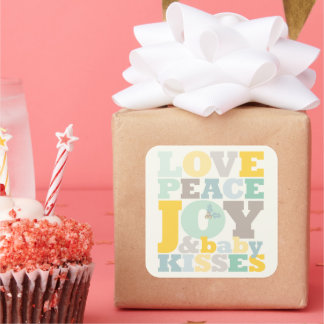 Farbenfrohe Liebe Frieden Freude und Baby Kisses B Quadratischer Aufkleber