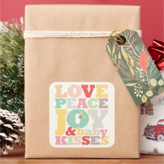 Farbenfrohe Liebe Frieden Freude und Baby Kisses B Quadratischer Aufkleber