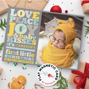 Farbenfrohe Liebe Frieden Freude und Baby Kisses F Magnetkarte