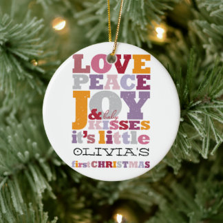 Farbenfrohe Liebe Frieden Freude und Baby Kisses N Keramik Ornament