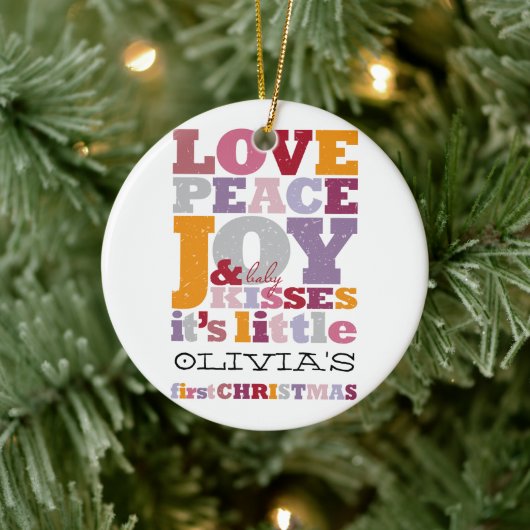 Farbenfrohe Liebe Frieden Freude und Baby Kisses N Keramik Ornament (Baum)