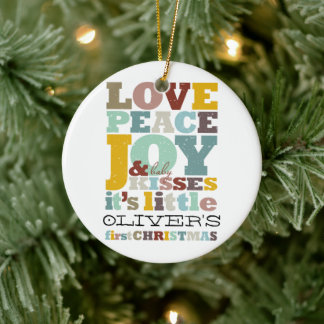 Farbenfrohe Liebe Frieden Freude und Baby Kisses N Keramik Ornament