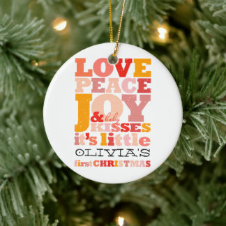 Farbenfrohe Liebe Frieden Freude und Baby Kisses N Keramikornament