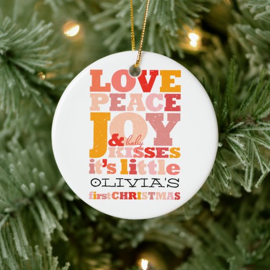 Farbenfrohe Liebe Frieden Freude und Baby Kisses N Keramikornament (Baum)