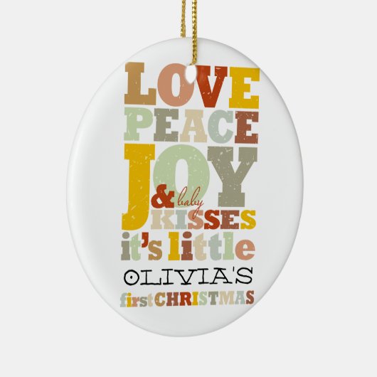 Farbenfrohe Liebe Frieden Freude und Baby Kisses N Keramikornament (Rechts)