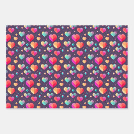 Farbenfrohe Liebe Herzlich Illustrierter Valentins Geschenkpapier Set