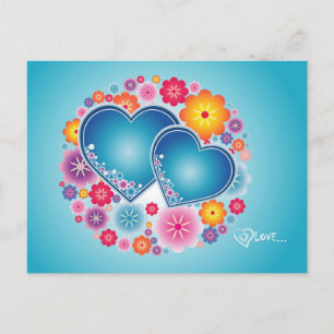 farbenfrohe Liebe mit Herzen und Blume Postkarte