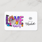 Farbenfrohe "Liebe Nails" Slogan Chic Nail Salon Visitenkarte (Vorderseite)