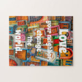 Farbenfrohe Liebe, Vintage Türverkleidung Puzzle (Horizontal)