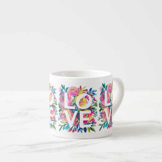 Farbenfrohe LIEBE Wasserfarbe Blume Tasse - Roma (Vorderseite Rechts)