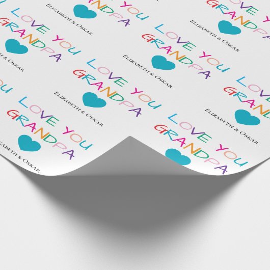 Farbenfrohe "Liebe You Opa" - Spaß & Herz Geschenkpapier (Ecke)