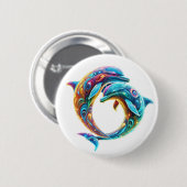Farbenfrohe liebenswerte Delphine Button (Vorne & Hinten)