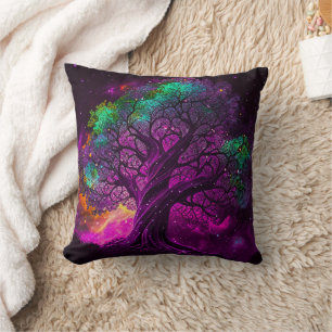 Farbenfrohe Lila Baumstars Universum Artwork   Kissen