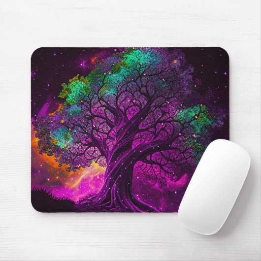 Farbenfrohe Lila Baumstars Universum Artwork | Mousepad (Mit Mouse)