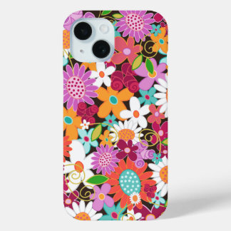 Farbenfrohe Lila Frühlingsblumen Garten iPhone 15 Hülle
