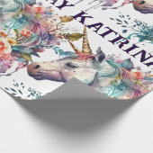 Farbenfrohe Lila Magie Florenz Einhorn Wasserfarbe Geschenkpapier (Ecke)