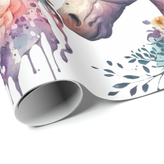 Farbenfrohe Lila Magie Florenz Einhorn Wasserfarbe Geschenkpapier (Rolleneckpunkt)