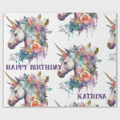 Farbenfrohe Lila Magie Florenz Einhorn Wasserfarbe Geschenkpapier (Flach)