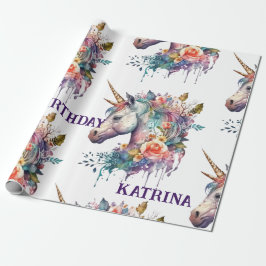 Farbenfrohe Lila Magie Florenz Einhorn Wasserfarbe Geschenkpapier