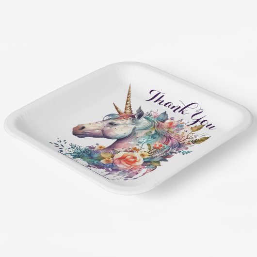 Farbenfrohe Lila Magie Florenz Einhorn Wasserfarbe Pappteller (Gewinkelt)