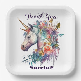 Farbenfrohe Lila Magie Florenz Einhorn Wasserfarbe Pappteller