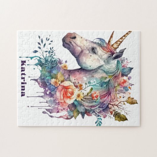 Farbenfrohe Lila Magie Florenz Einhorn Wasserfarbe Puzzle (Horizontal)