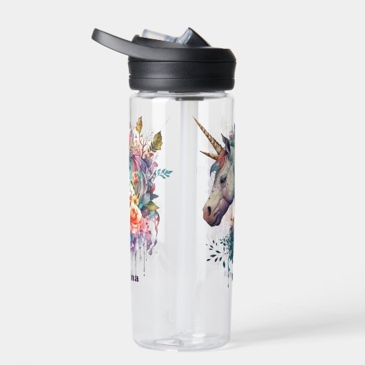 Farbenfrohe Lila Magie Florenz Einhorn Wasserfarbe Trinkflasche (Rechts)