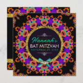 Farbenfrohe Lila Orange Bat Mitzvah Einladung (Vorne/Hinten)