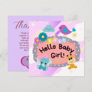 Farbenfrohe Lilac Animal Baby Shower Girl Niedlich Dankeskarte