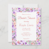 Farbenfrohe Lilac & Peach Brautparty Einladung (Vorderseite)