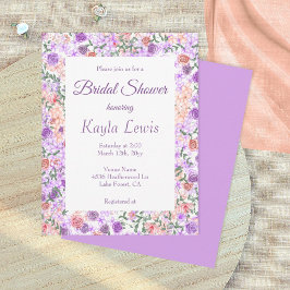 Farbenfrohe Lilac & Peach Brautparty Einladung