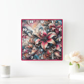 Farbenfrohe Lilienmuster mit Fraktal Design Quadratische Wanduhr (Zuhause)