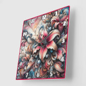 Farbenfrohe Lilienmuster mit Fraktal Design Quadratische Wanduhr (Winkel)