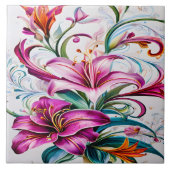 Farbenfrohe Lily-Blume im lebhaften Blumendesign Fliese (Vorderseite)