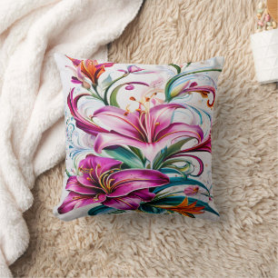 Farbenfrohe Lily-Blume im lebhaften Blumendesign Kissen