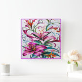 Farbenfrohe Lily-Blume im lebhaften Blumendesign Quadratische Wanduhr (Zuhause)