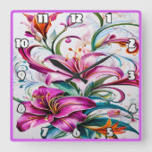 Farbenfrohe Lily-Blume im lebhaften Blumendesign Quadratische Wanduhr (Vorderseite)