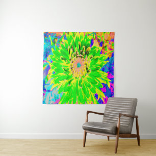 Farbenfrohe Limette Grün und Gelb blühende Dahlia Wandteppich