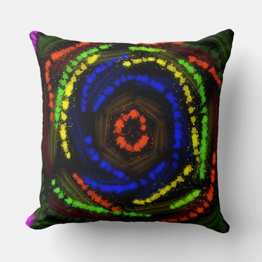 farbenfrohe Linien auf schwarz dekorierten Kissen (Vorderseite)